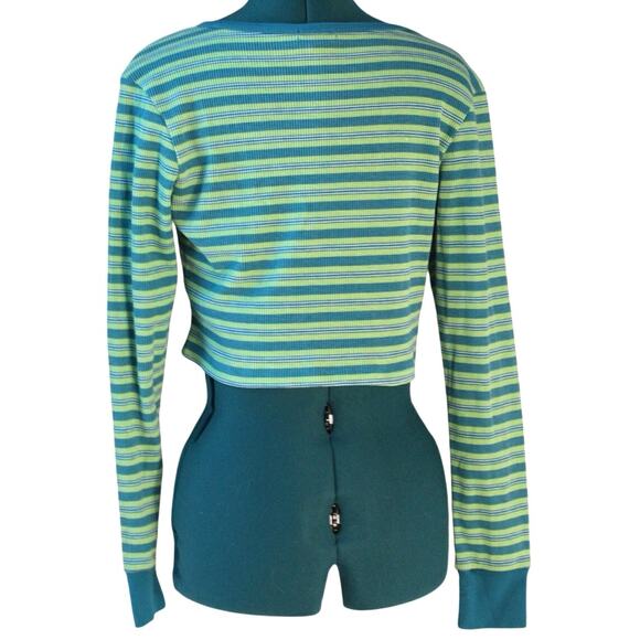 dELiA*s Striped Waffle Knit Henley Crop Top Y2K Vintage Small Long Sleeve - Picture 3 of 7